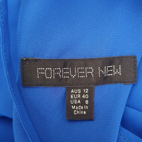 Forever new dress Sze 12 blue evening cocktail drape cut-out ruffle flowy split - Picture 6 of 7